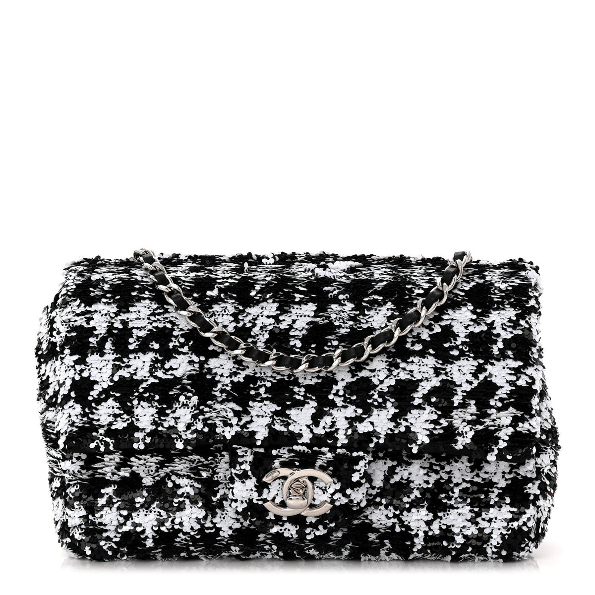 Sequin Houndstooth Small Flap Black White