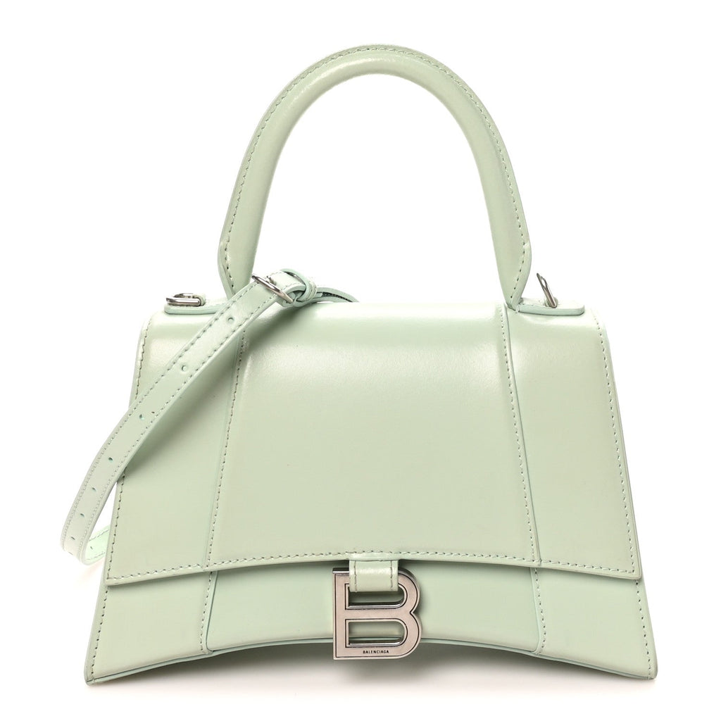 Shiny Box Calfskin Small Hourglass Top Handle Bag Light Green