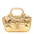Mirror Metallic Calfskin Quilted Mini Top Handle Flap Gold