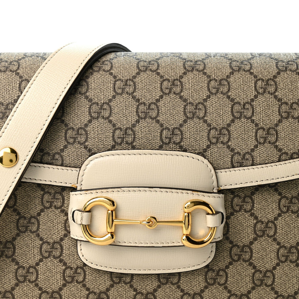 GG Supreme Monogram Horsebit 1955 Shoulder Bag Beige Mystic White