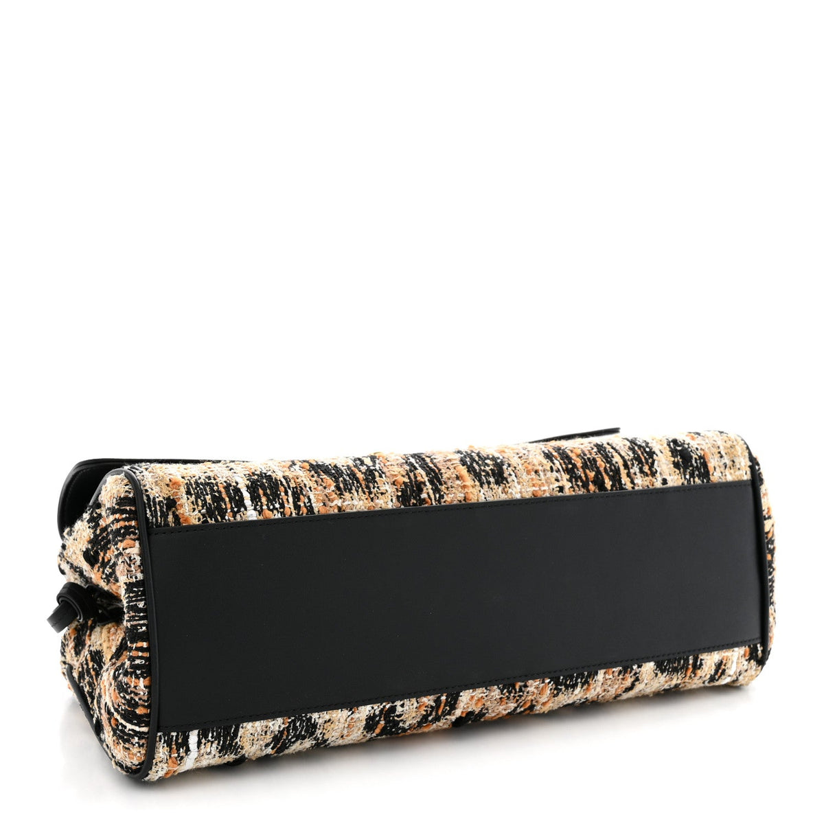 Calfskin Tweed Mixed Fibers Leopard Print Urban Essentials Small Shopping Bag Brown Black White