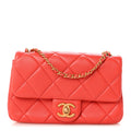 Lambskin Quilted Pearl Small Flap Dark Orange