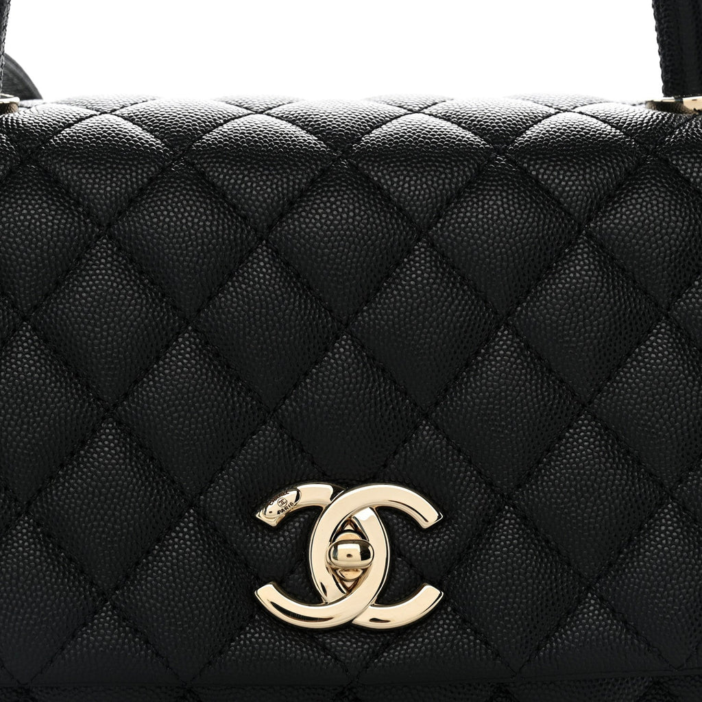 Caviar Quilted Small Coco Handle Flap Black