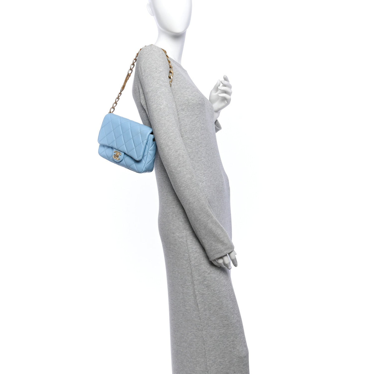 Lambskin Quilted CC Chain Flap Light Blue