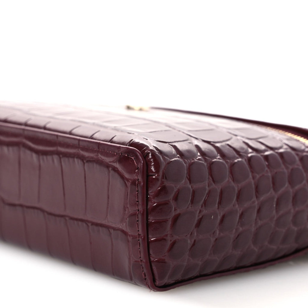 Calfskin Crocodile Embossed Crococo Exoticoco Vanity With Chain Dark Burgundy