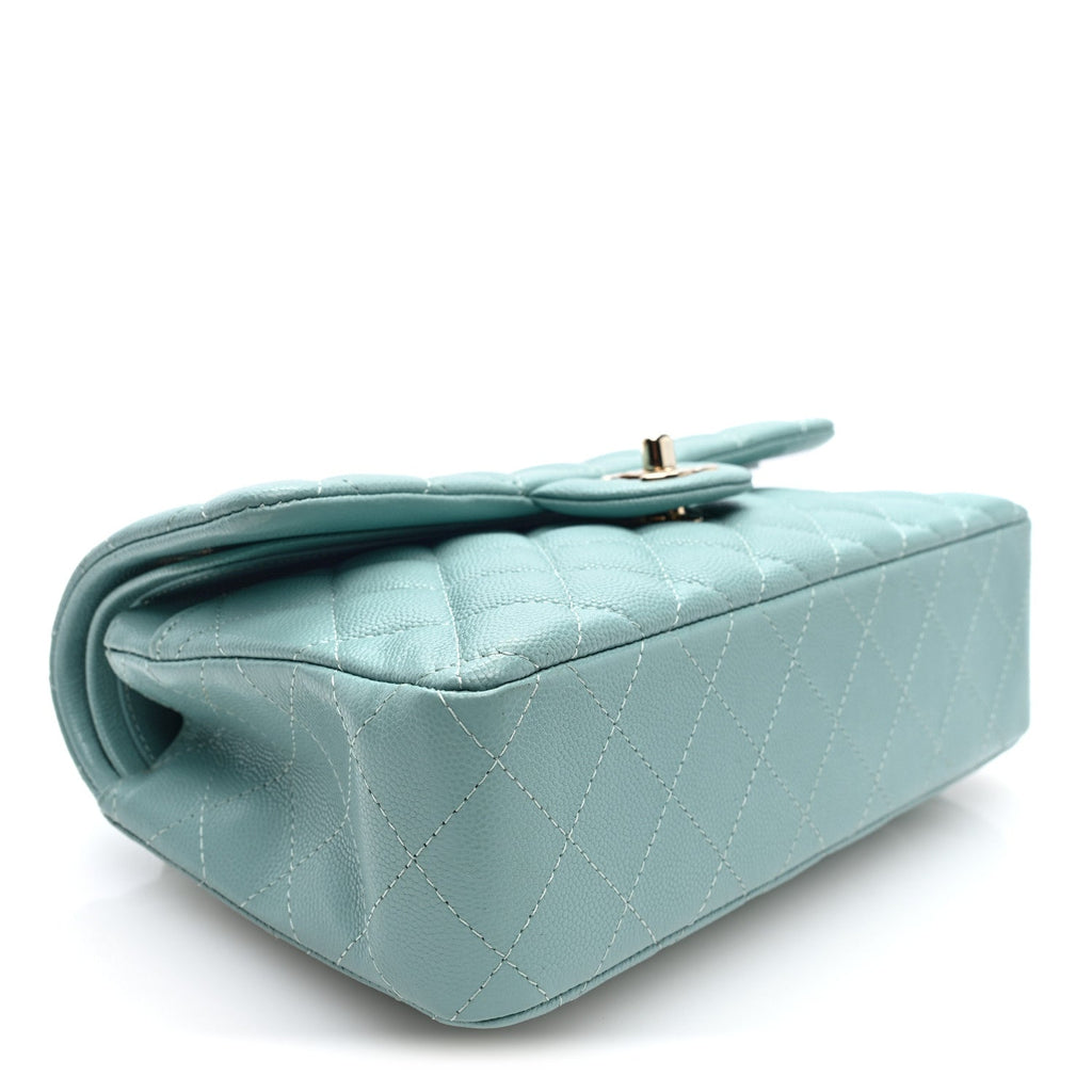 Caviar Quilted Small Double Flap Light Blue