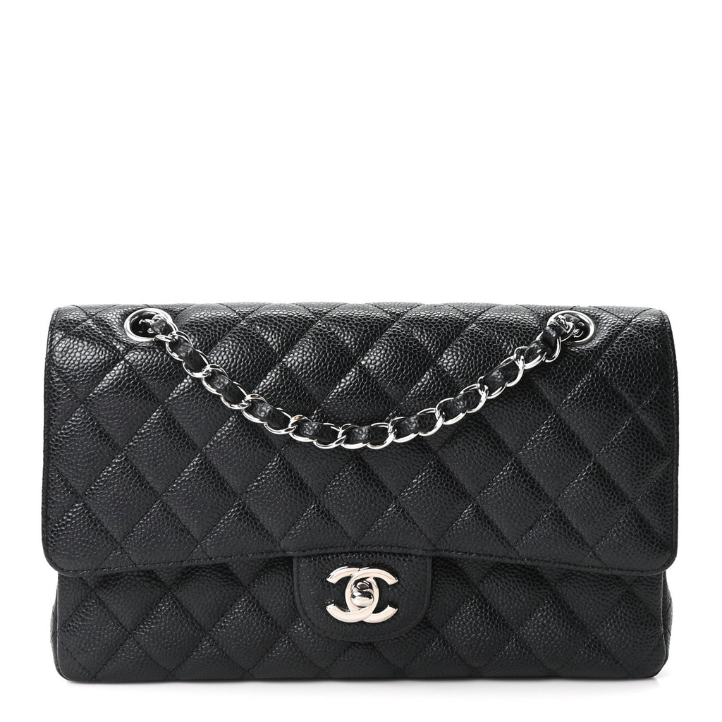 Caviar Quilted Medium Double Flap Black