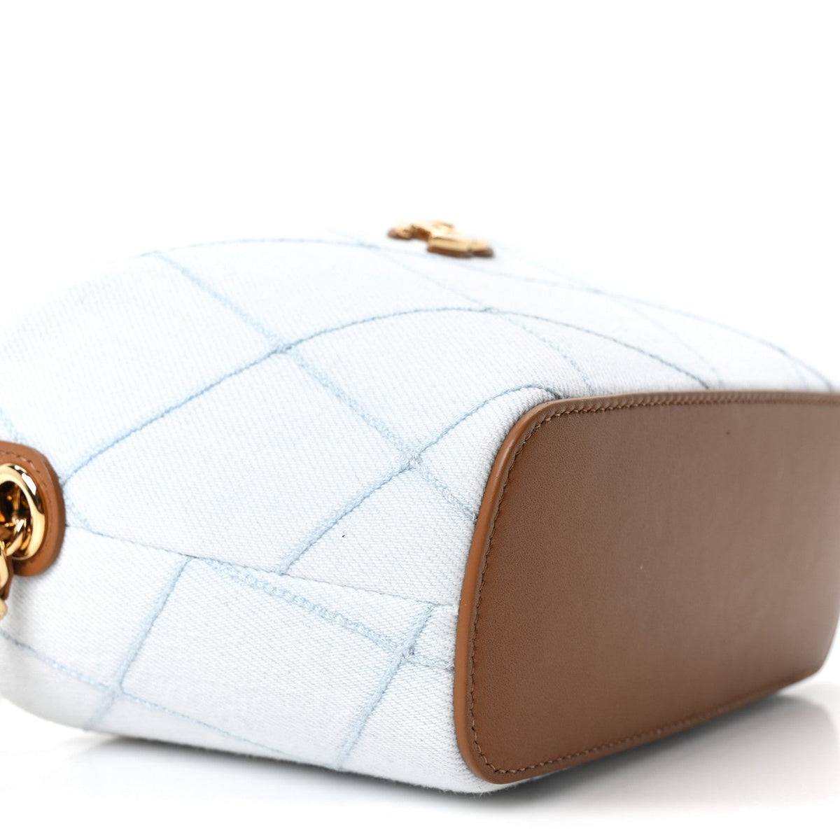 Denim Calfskin Quilted Coco Beach Top Handle Long Vanity Blue Brown