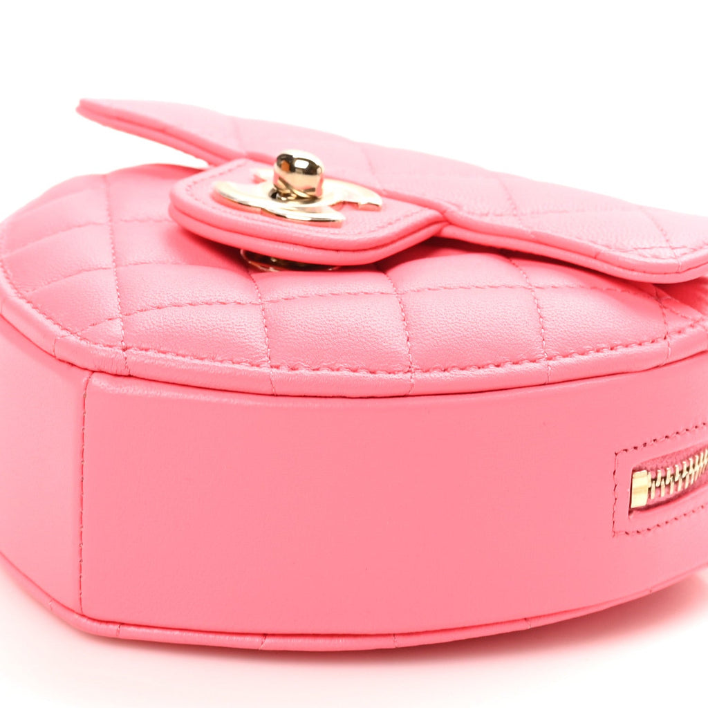 Lambskin Quilted CC In Love Heart Clutch With Chain Pink