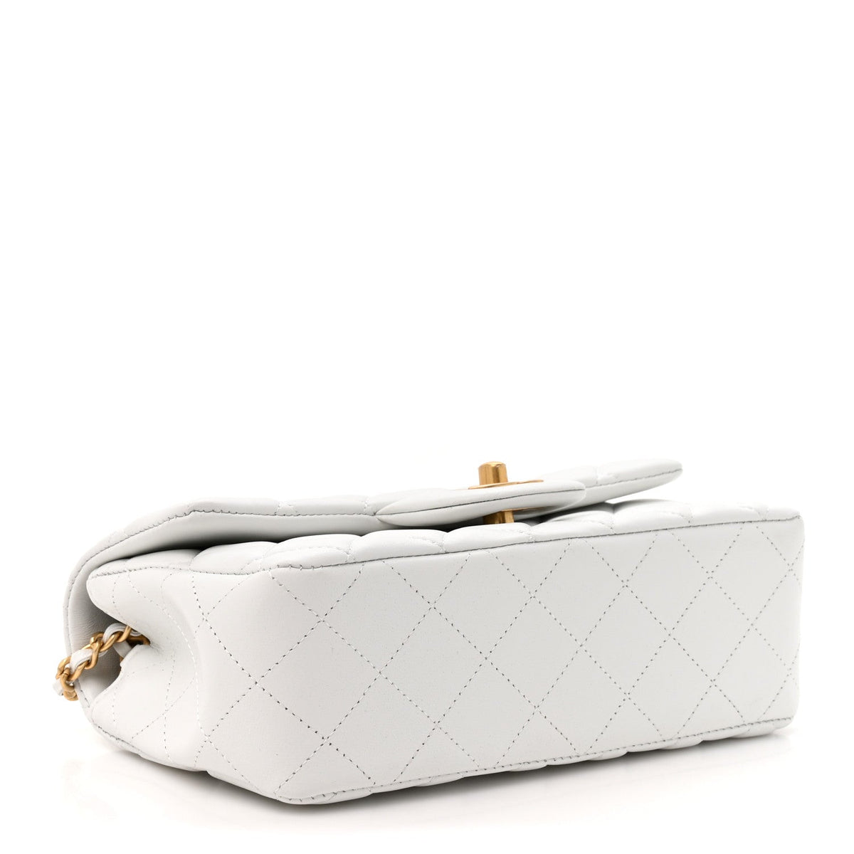 Lambskin Quilted Mini Rectangular Pearl Crush Flap White