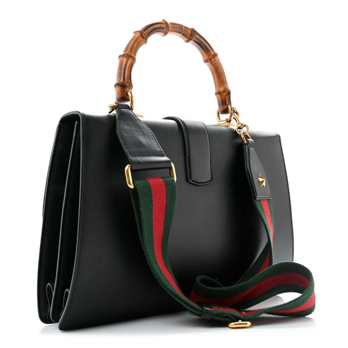 Moon Calfskin Web Large Dionysus Bamboo Top Handle Bag Black