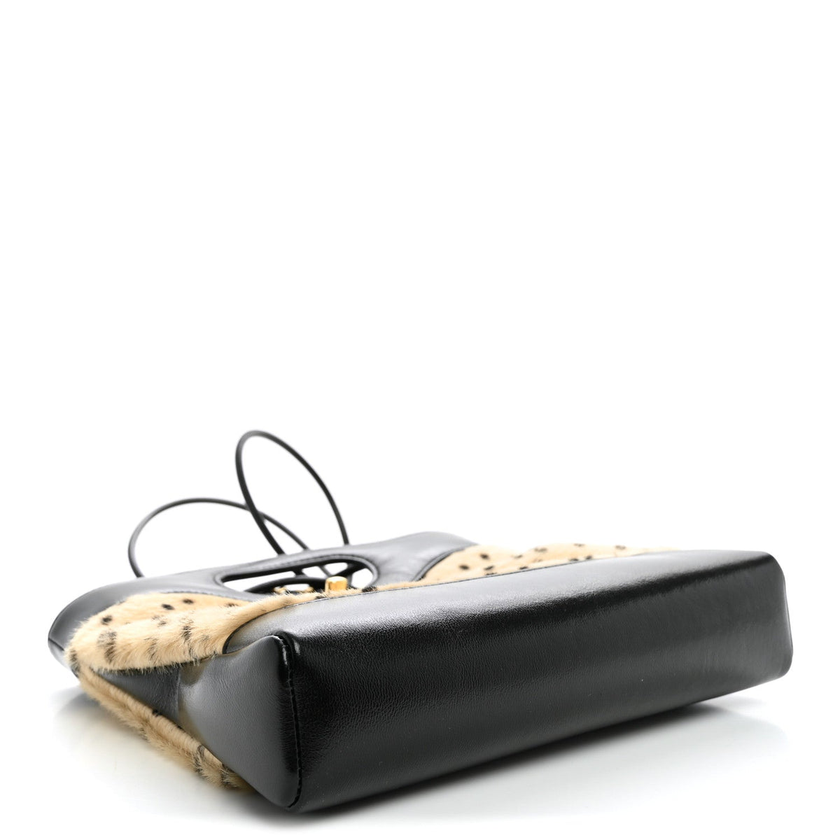 Shiny Lambskin Pony Hair Cheetah Printed Mini 31 Shopping Bag Light Beige Black