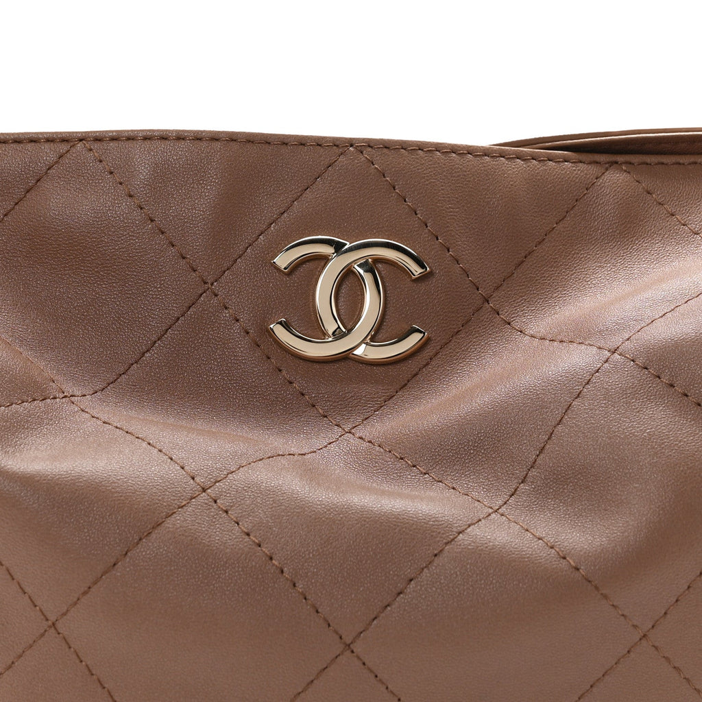 Shiny Lambskin Quilted Maxi Hobo Brown