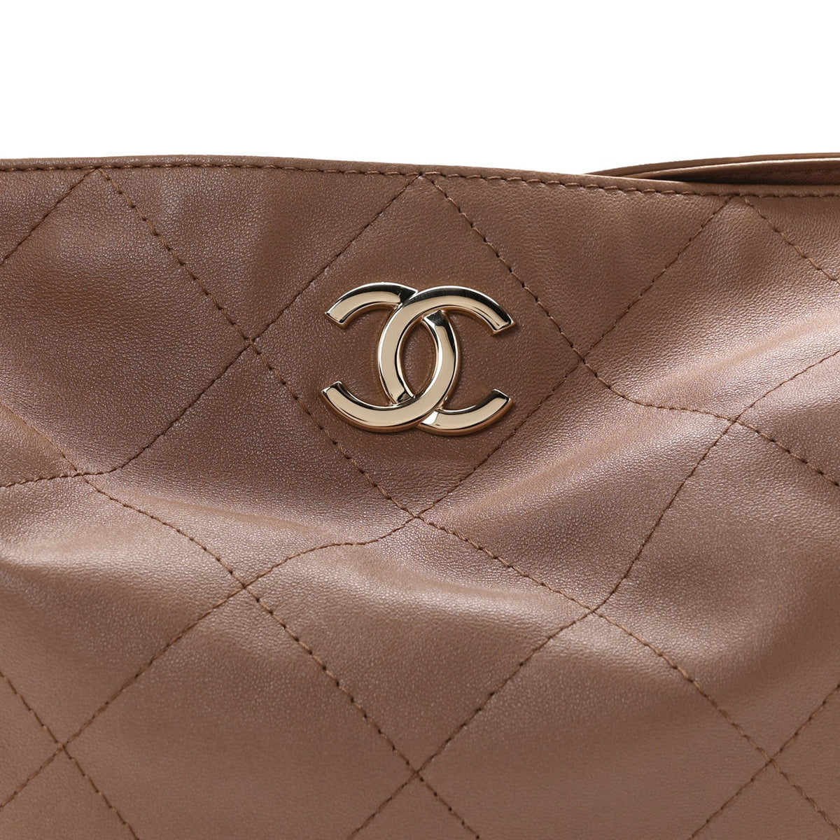Shiny Lambskin Quilted Maxi Hobo Brown