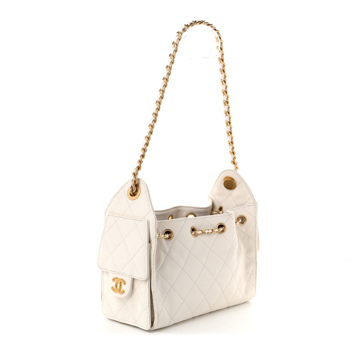 Caviar Quilted Mini Chanel 25 Handbag White