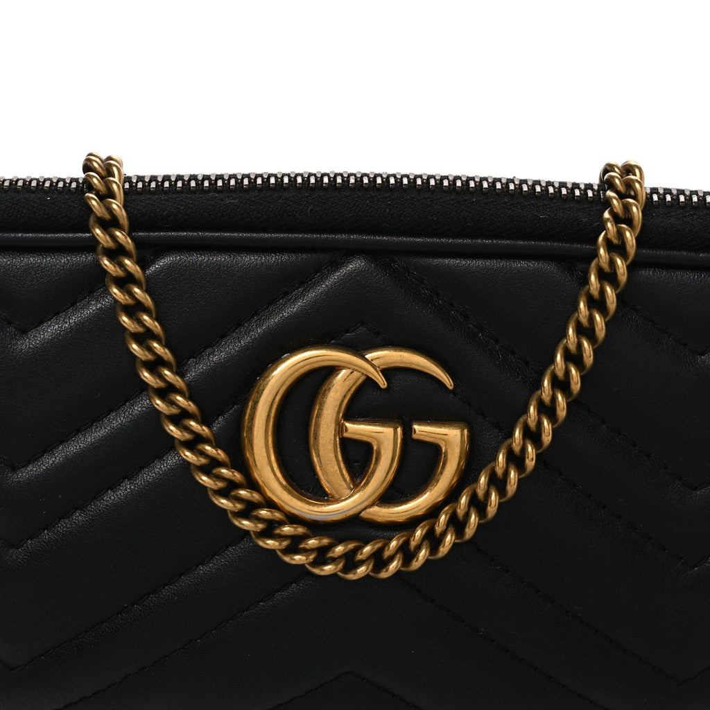 Calfskin Matelasse Mini GG Marmont Chain Crossbody Bag Black