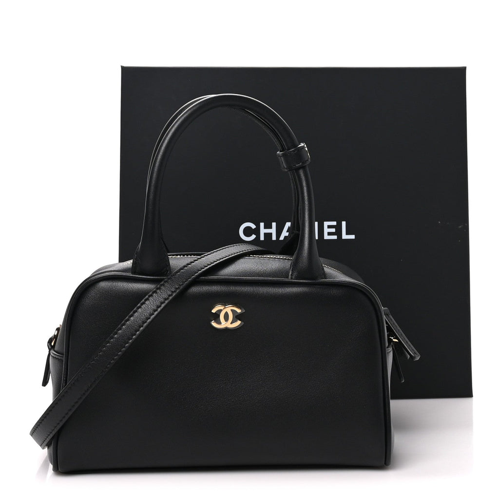 Calfskin Small Perfect Bowling Bag Black
