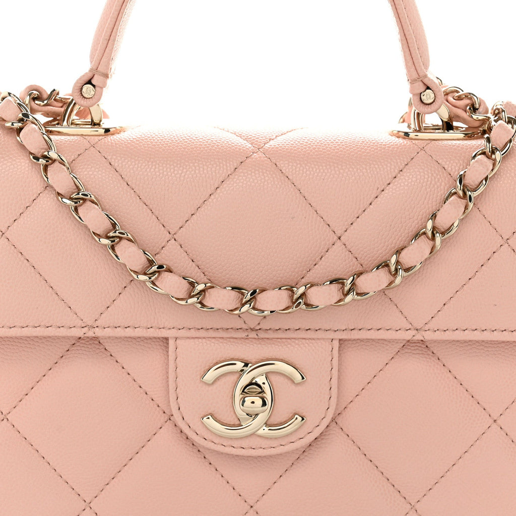 Caviar Quilted Mini Retro Twist Top Handle Flap Light Pink