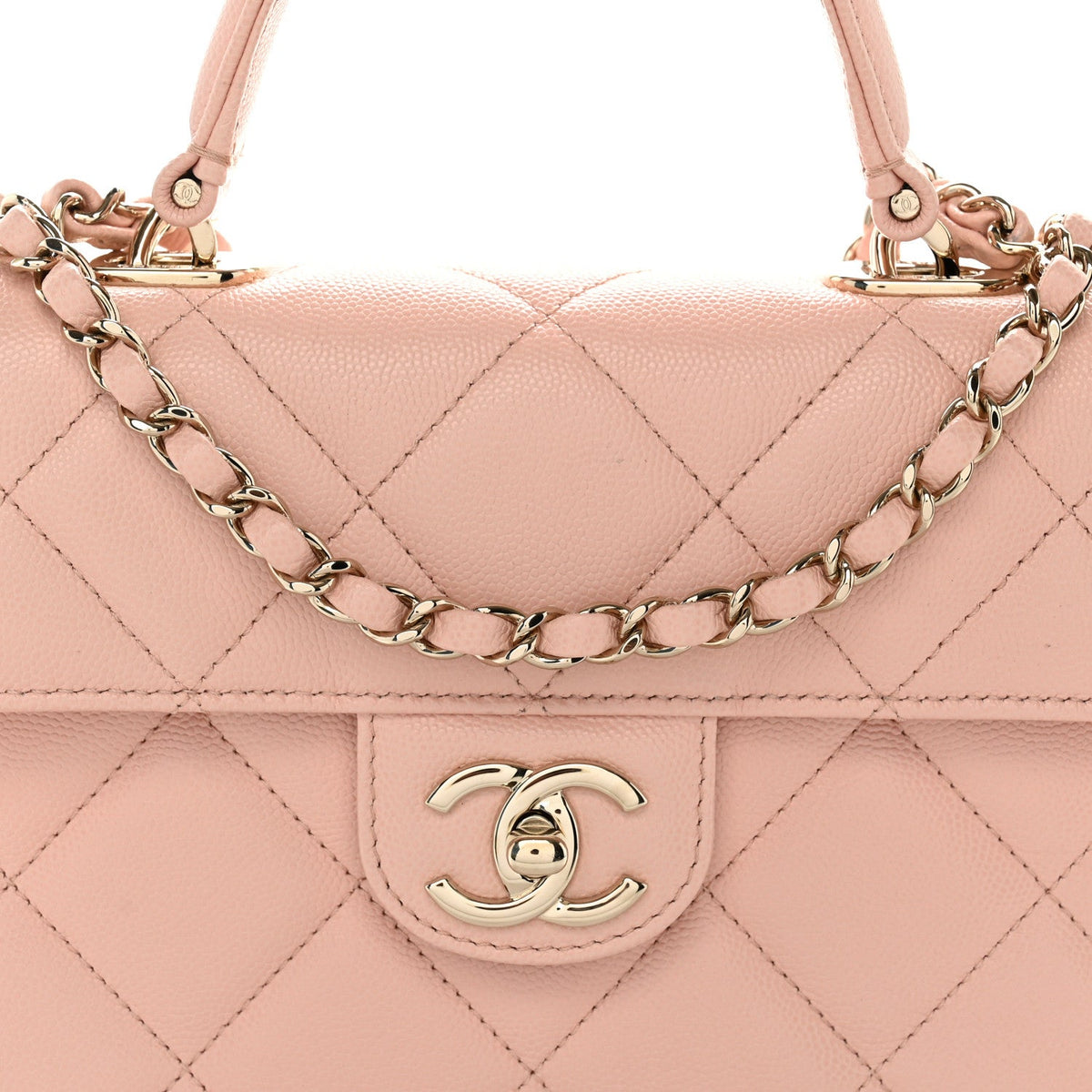 Caviar Quilted Mini Retro Twist Top Handle Flap Light Pink