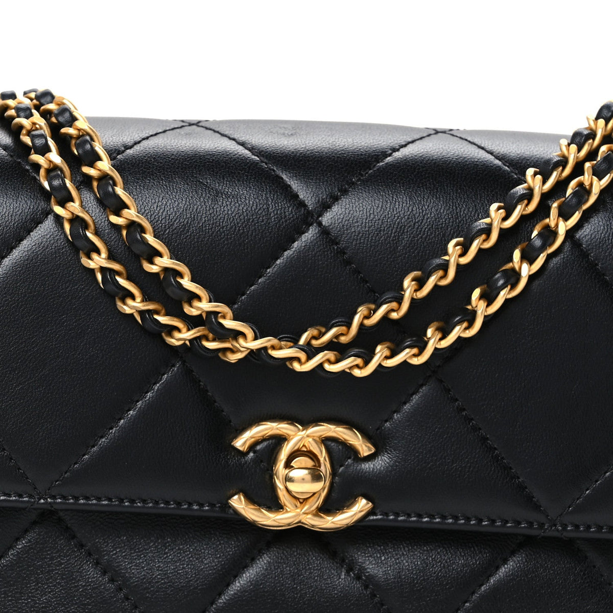Lambskin Quilted Enamel Chain Logo Mini Flap Black