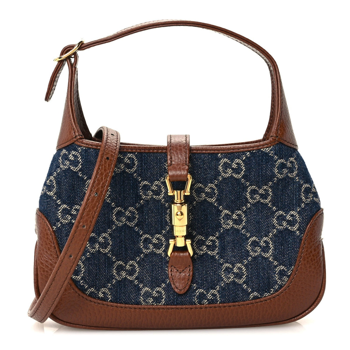 New Denim GG Monogram Calfskin Mini Jackie 1961 Hobo Blue Tea Cuir
