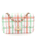 Calfskin Quilted Plaid Printed Small Single Flap White Multicolor