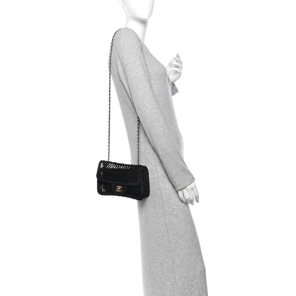 Mesh Macrame Small Flap Bag Black