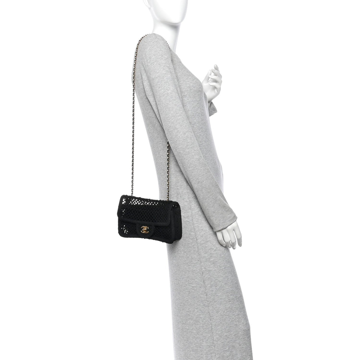 Mesh Macrame Small Flap Bag Black