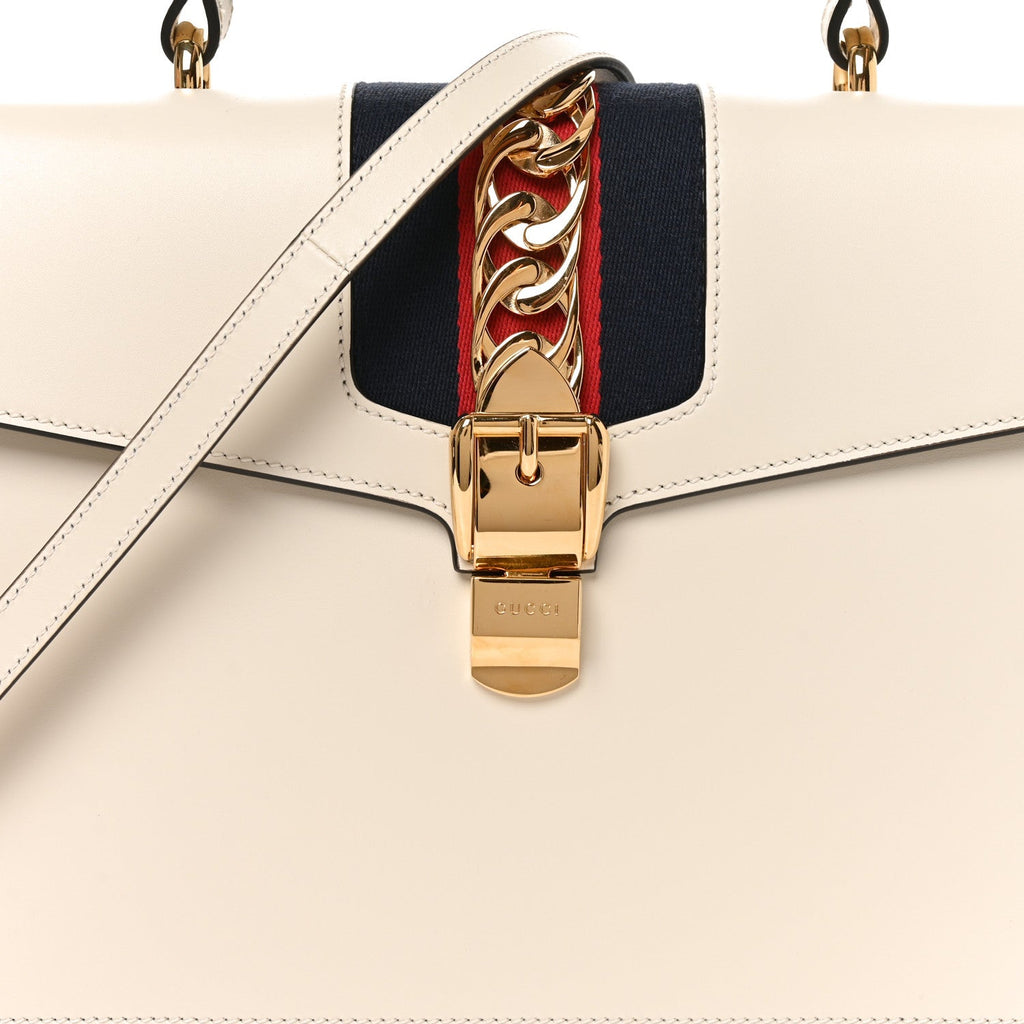 Calfskin Web Medium Sylvie Top Handle Bag White