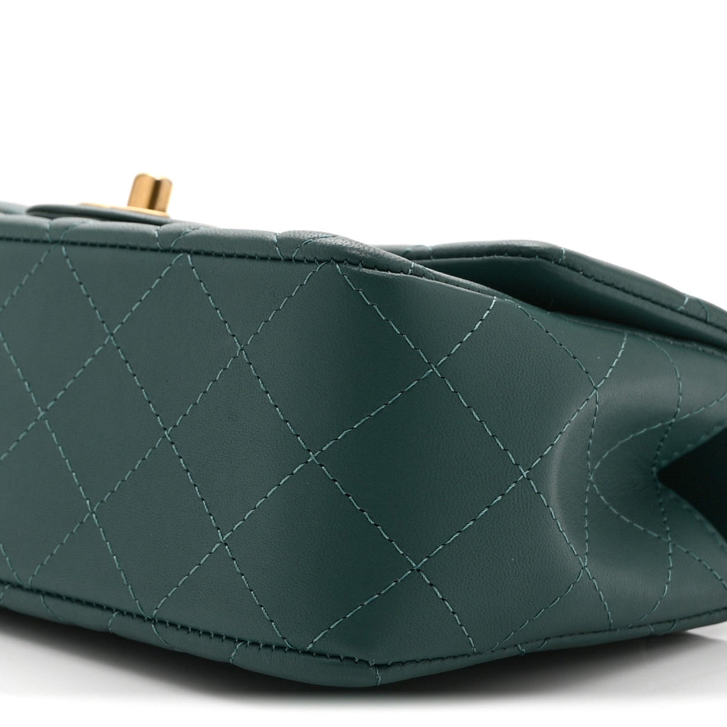 Lambskin Quilted Mini Top Handle Rectangular Flap Green