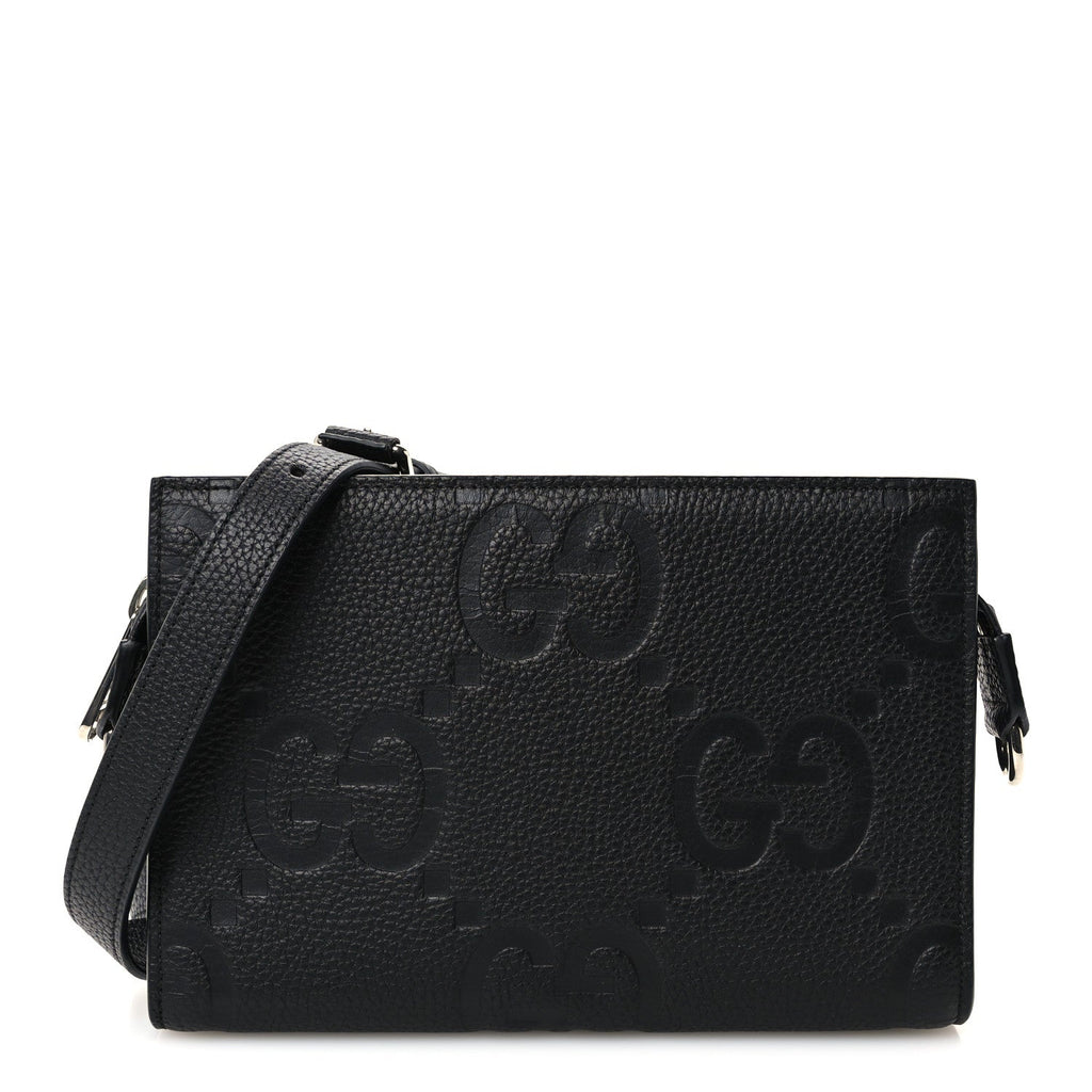 Monogram Jumbo GG Textured Dollar Calfskin Crossbody Bag Black