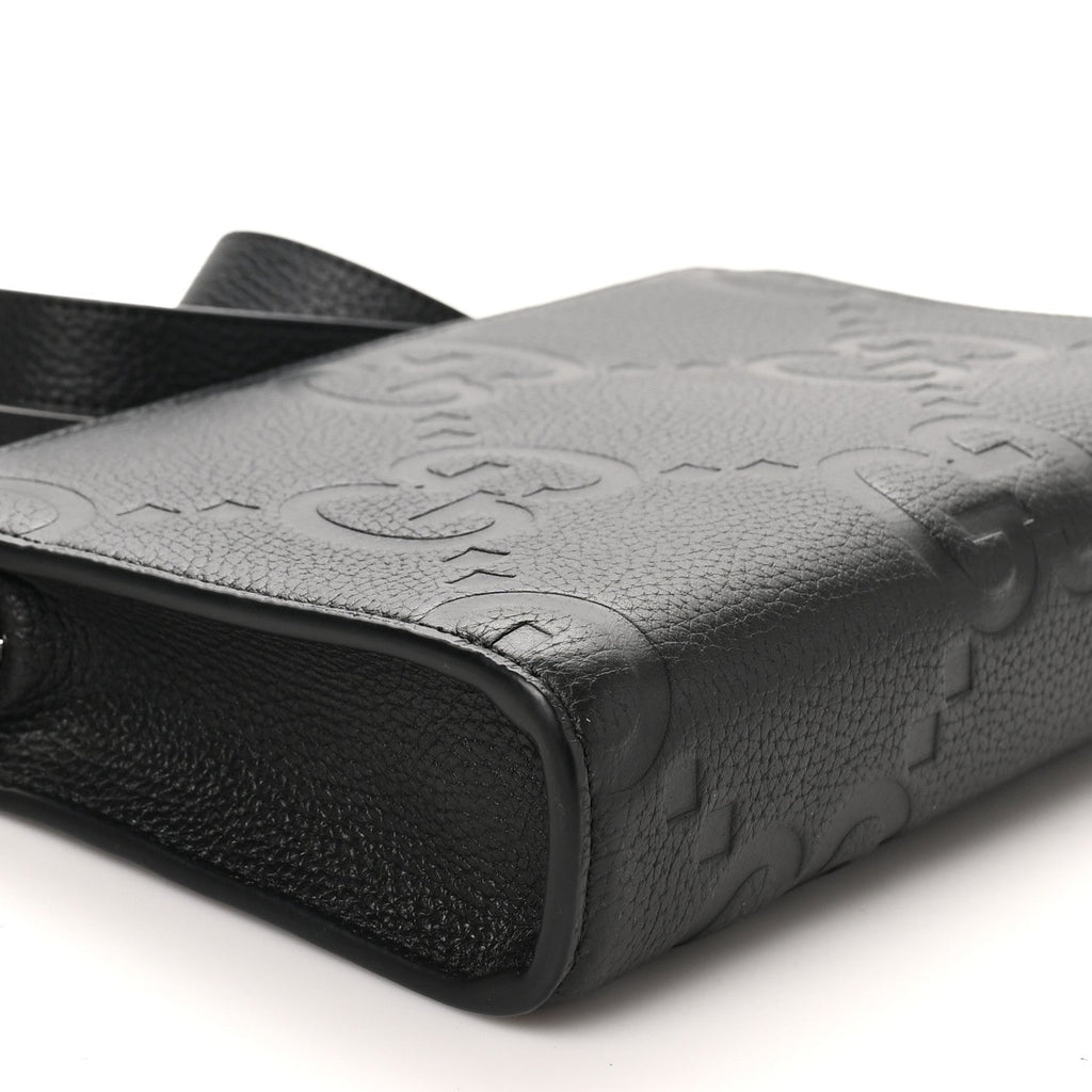 Monogram Jumbo GG Textured Dollar Calfskin Crossbody Bag Black