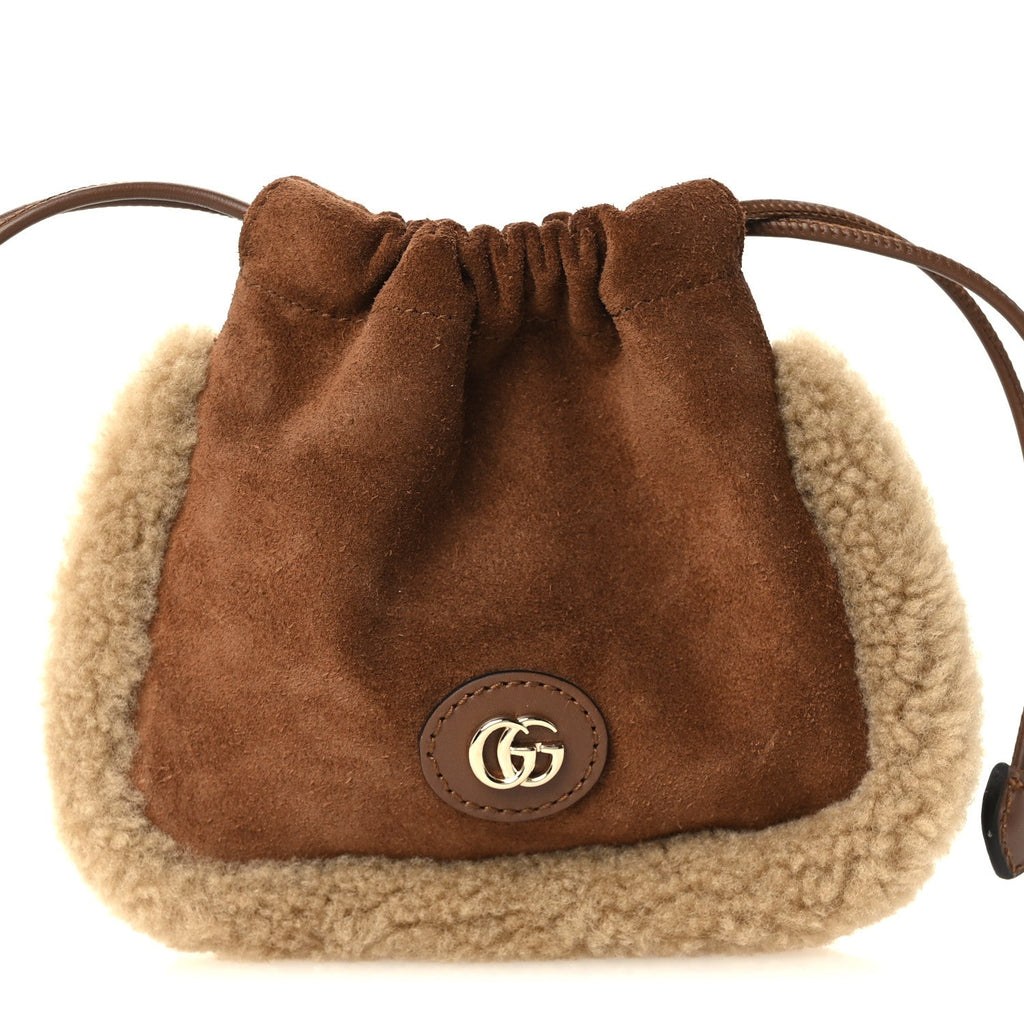 Suede Shearling Nano Pouch Keyring Bag Charm Brown