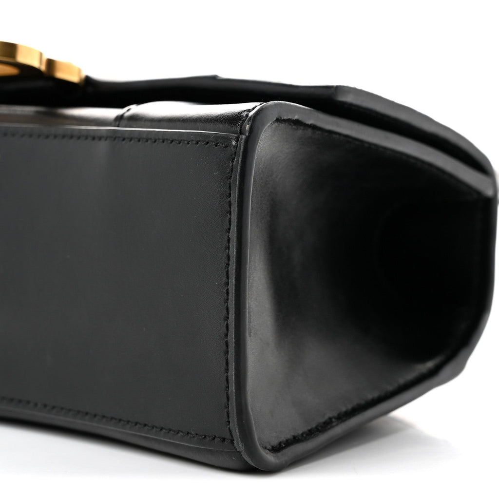 Shiny Box Calfskin Hourglass Top Handle Bag XS Black